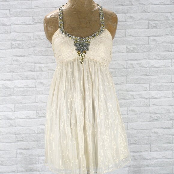 ARDEN B. Dress Mini Silk Homecoming Embellished Metallic Jeweled Cream Small - Picture 1 of 13